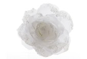 Decoris Rose sur clip polyester pailleté Blanc