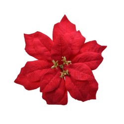 Decoris Poinsettia kerstster velvet op clip Dia 16cm