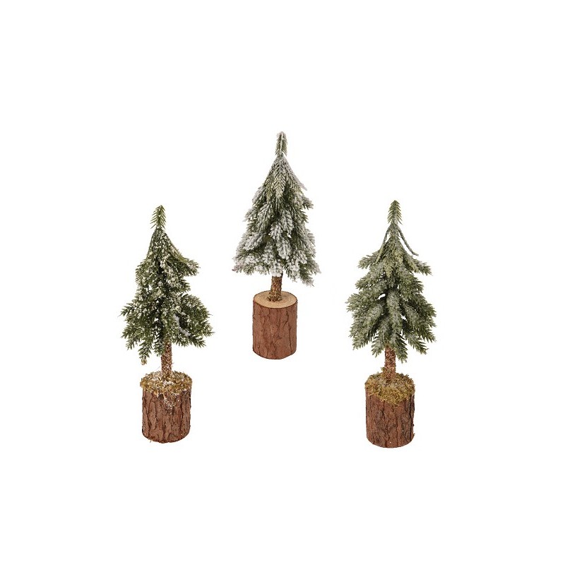 Everlands Mini kerstboom op houten voet- besneeuwd -H21cm