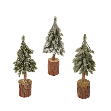 Everlands Mini kerstboom op houten voet- besneeuwd -H21cm