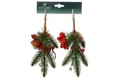Decoris Kersttakje groen met rode decoratie  - op clip 2 stuks