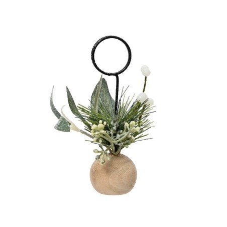 Decoris Kaart-Menuhouder met kerststukje groen/wit H13cm