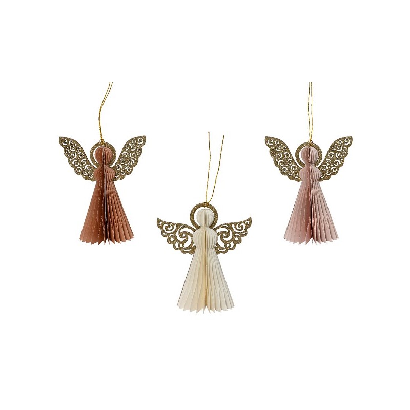 Decoris Hangdeco Ange en papier avec ailes pailletées - fsc 100% - H14cm Dia 10cm