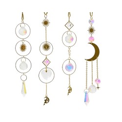 Decoris Suspension déco métal avec soleil et lune et goutte acrylique Doré H16cm