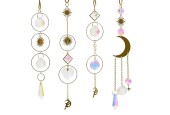 Decoris Hangdeco metaal met zon en maan en acryl druppel Goud H16cm
