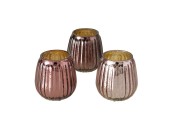 Boltze Home Theelichthouder glas met ribbel Alisa roze metallic Dia7cm H9cm