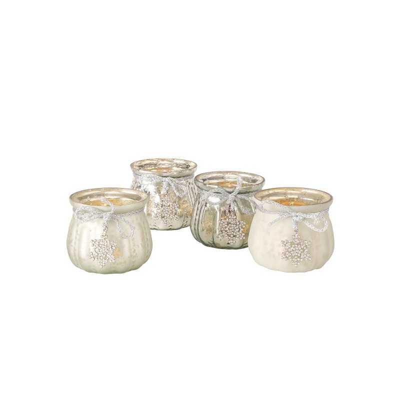 Boltze Home Photophore en verre Caszina avec pendentif pailleté H7,5 cm dia8 cm argent/beige