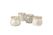 Boltze Home Theelichthouder glas Caszina met glitterhanger H7,5cm dia8cm zilver/beige