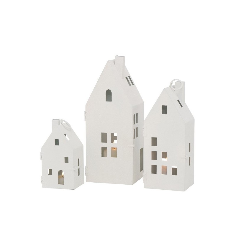 Boltze Home Lantaarn metaal Vybano set a 3 stuks in huis model - wit H18cm, H26cm en H32cm