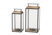 Boltze Home Lantaarn Damiano set a 2 stuks hout, metaal en glas H35cm en H45cm