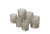 Boltze Home Photophore en verre Homewood lot de 2 pièces avec image de maisons - H8,5 cm Dia 7 cm et H10 cm Dia 9 cm