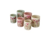 Boltze Home Theelichthouder glas Lumea bloemen set a 2 stuks Dia7cm H8,3cm en Dia 9cm H10cm roze/licht groen