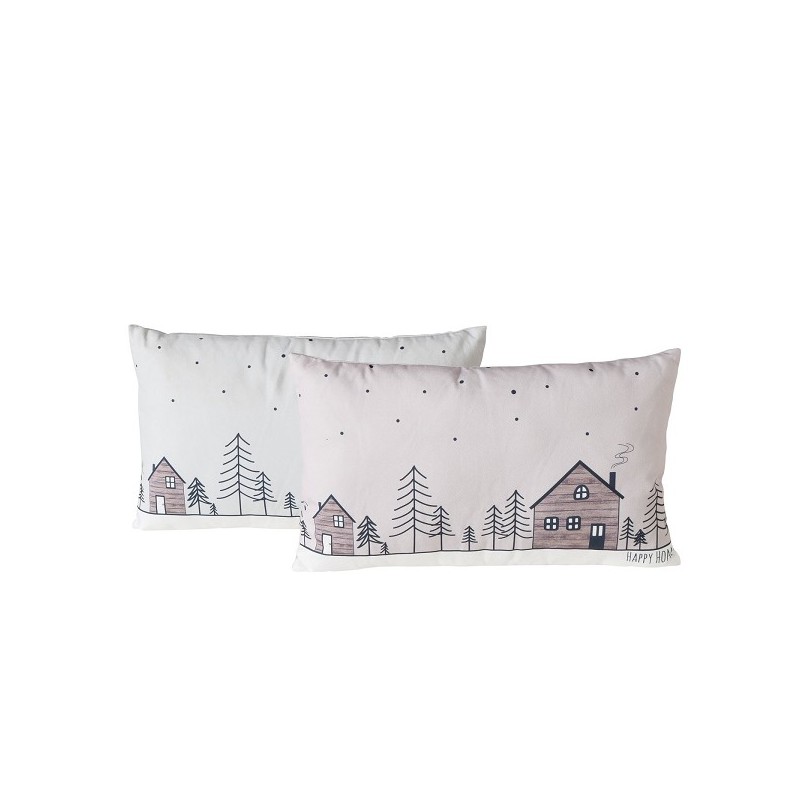 Boltze Home Kussen Homewood, 2 ass., Polyester / 100%, Huis, Veelkleurig, Motief, Beige, Lichtgrijs, Wit