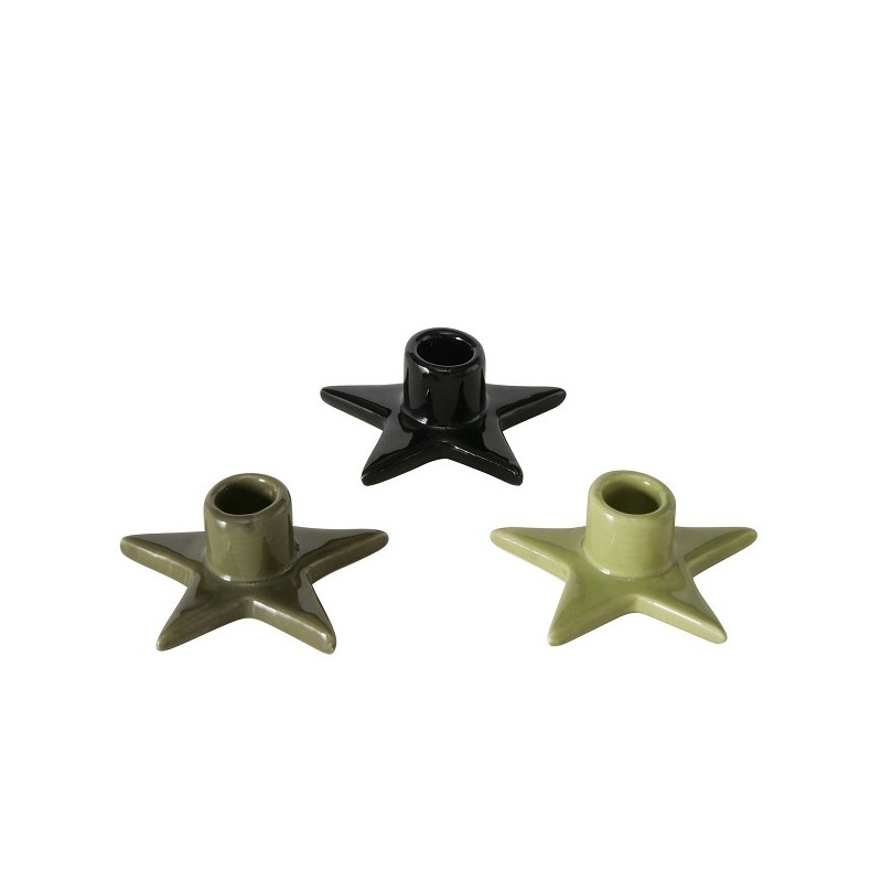 Boltze Home Kandelaar Odessia keramiek in stervorm H4,5cm Dia11cm in zwart of groen