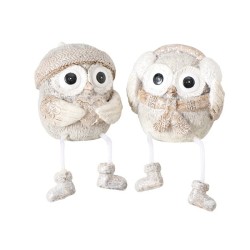 Boltze Home Os pendants Hermes hibou polyrésine H6,5cm gris clair-marron clair