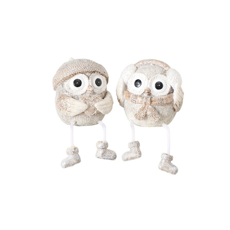 Boltze Home Bungelbeentjes Hermes uil polyresin H6,5cm lichtgrijs-lichtbruin