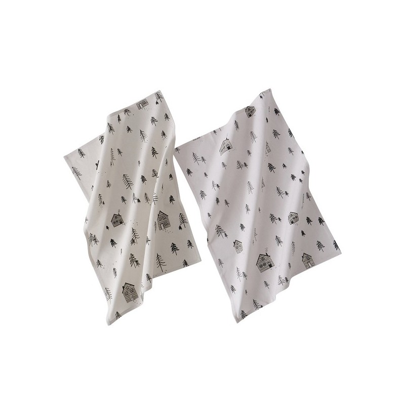 Boltze Home Torchon Homewood avec image de maisons 100% coton - lot de 2 pièces 50x70cm