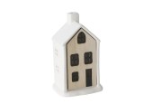 Boltze Home Huisje Homewood  porselein met hout  L8cm x B5,5cm x H13cm ( inclusief LR44 batterij )