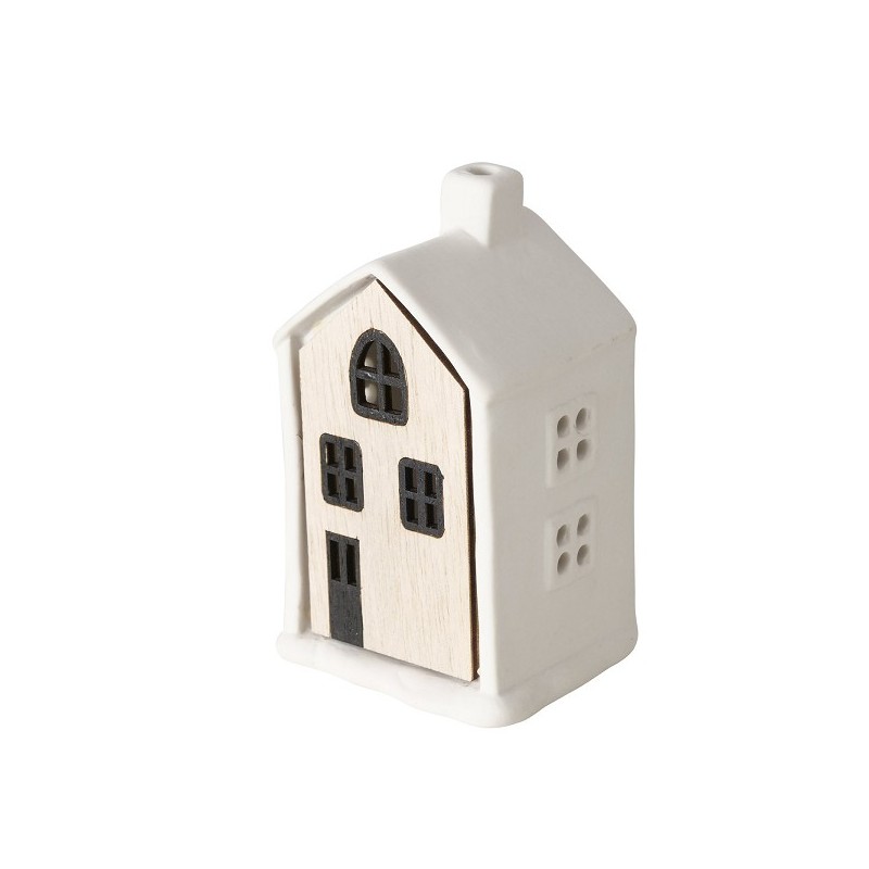 Boltze Home Cottage LED Homewood en porcelaine et bois L6cm x L5cm x H10cm (pile LR44 incluse)