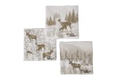 Boltze Home Serviettes Anton avec image de cerfs et d'arbres de Noël 20 pièces 33x33cm