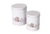 Boltze Home Boîte de rangement Homewood avec image de maisons et d'arbres de Noël lot de 2 pièces Dia11cm H13cm et Dia14cm H16cm