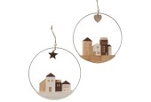 Boltze Home Suspension décorative Oscar avec maisons en bois dans un anneau en métal dia 25cm