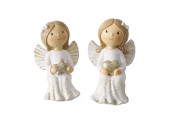 Boltze Home Kerstfiguur engel Antonea zittend-  keramiek H8,5cm wit met hartje of sterretje