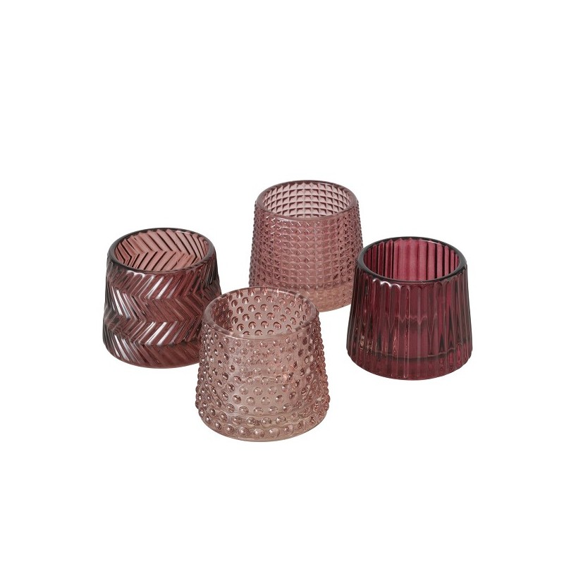Boltze Home Theelichthouder glas Sabena roze H7cm B8cm lichtroze/ donker roze verkrijgbaar in verschillende dessins
