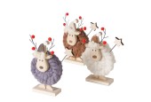Boltze Home Kerstfiguur Nico hert met hout en wol op houten standaard H15cm