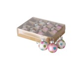 Boltze Home Kerstbal glas Holy 12 stuks in doosje- roze en wit gestippeld
