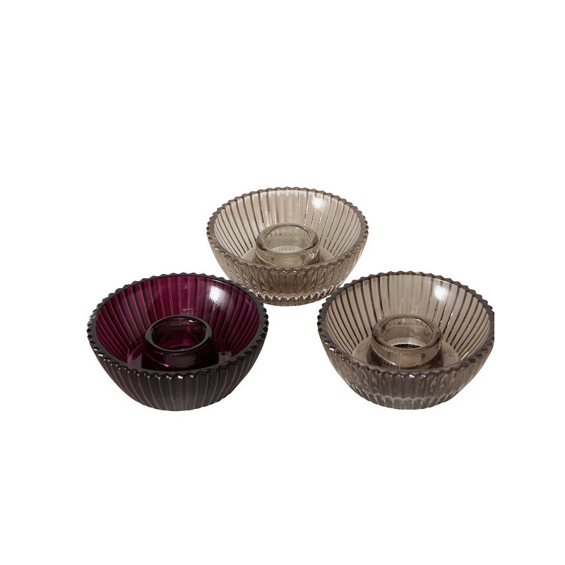 Boltze Home Kandelaar Laurynas glas ribbel dia8cm h3cm verkrijgbaar in verschillende kleuren