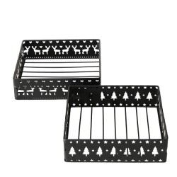 Boltze Home Porte-serviettes Norvag en métal noir avec décor cerf ou sapins de Noël 18x18cm