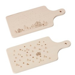 Boltze Home Planche à découper Homewood en bois de hêtre avec une image de maisons et d'arbres de Noël L35cm x L15cm x H2cm