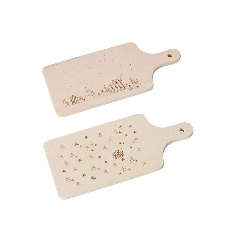 Boltze Home Snijplank Homewood gemaakt van beukenhout met afbeelding huisjes  en kerstbomen L35cm x B15cm x H2cm