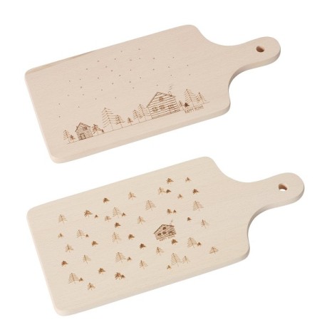 Boltze Home Planche à découper Homewood en bois de hêtre avec une image de maisons et d'arbres de Noël L35cm x L15cm x H2cm