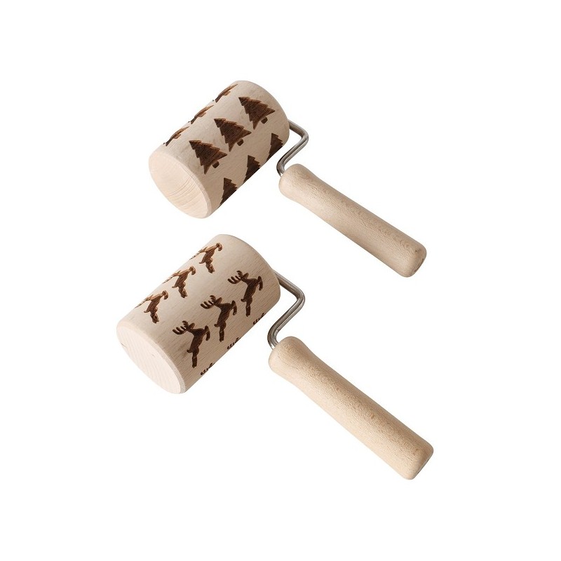 Boltze Home Rouleau à pâtisserie Skog avec imprimé de Noël 8x5x17cm - en bois de hêtre