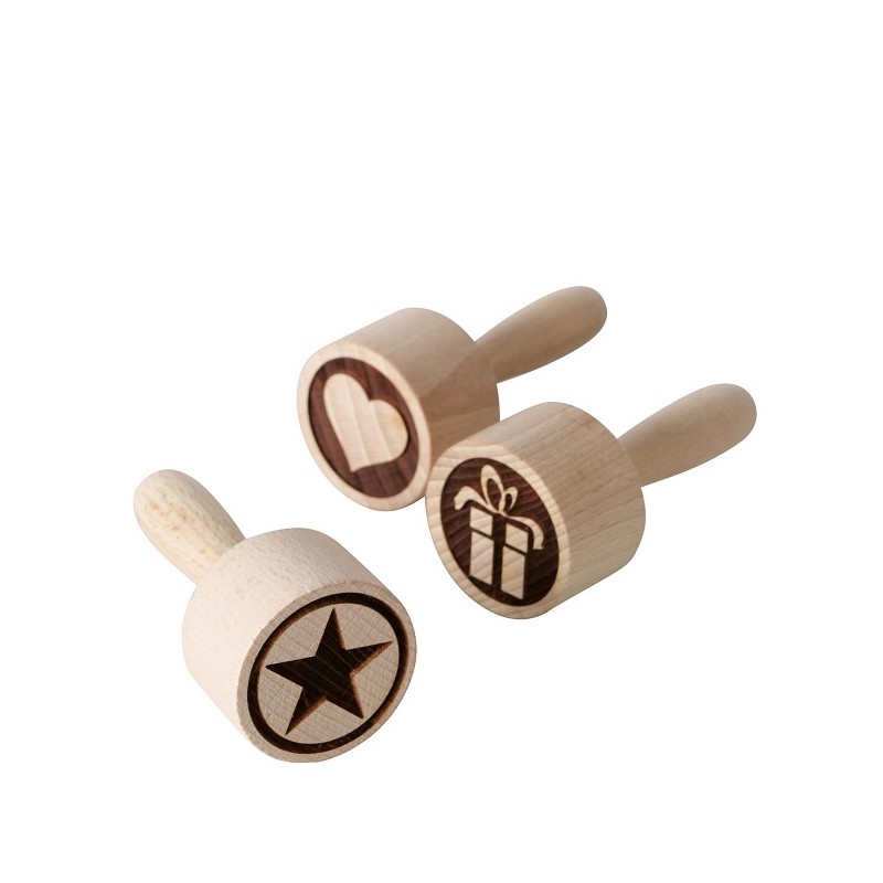 Boltze Home Koekstempel Glans dia 8cm gemaakt van beukenhout met kerstafbeelding set a 3