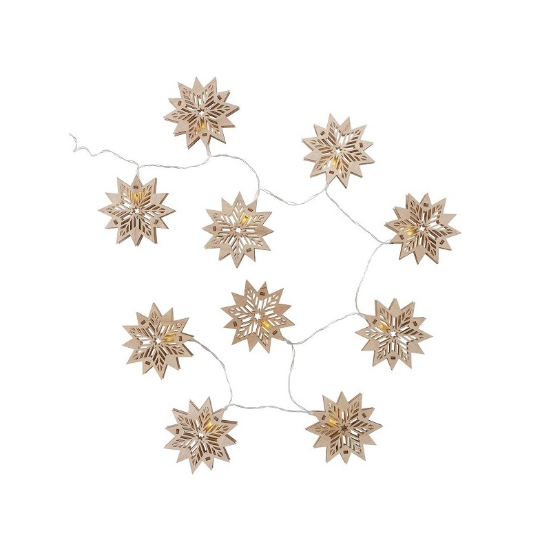 Boltze Home Chaîne lumineuse Harstad LED avec 10 étoiles en bois L100cm avec minuterie fonctionne sur pile 2xAA (non incluse)