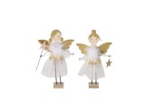 Boltze Home Kerstfiguur engel Tinka van metaal en hout op standaard  H24cm wit-goud