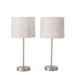 Boltze Home Tafellamp Silvana met cremekleurige kap met dessin en zilveren metalen voet H40cm Dia 18cm