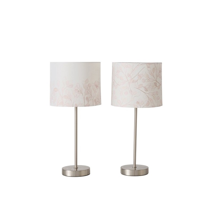 Boltze Home Tafellamp Silvana met cremekleurige kap met dessin en zilveren metalen voet H40cm Dia 18cm