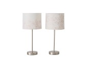 Boltze Home Tafellamp Silvana met cremekleurige kap met dessin en zilveren metalen voet H40cm Dia 18cm