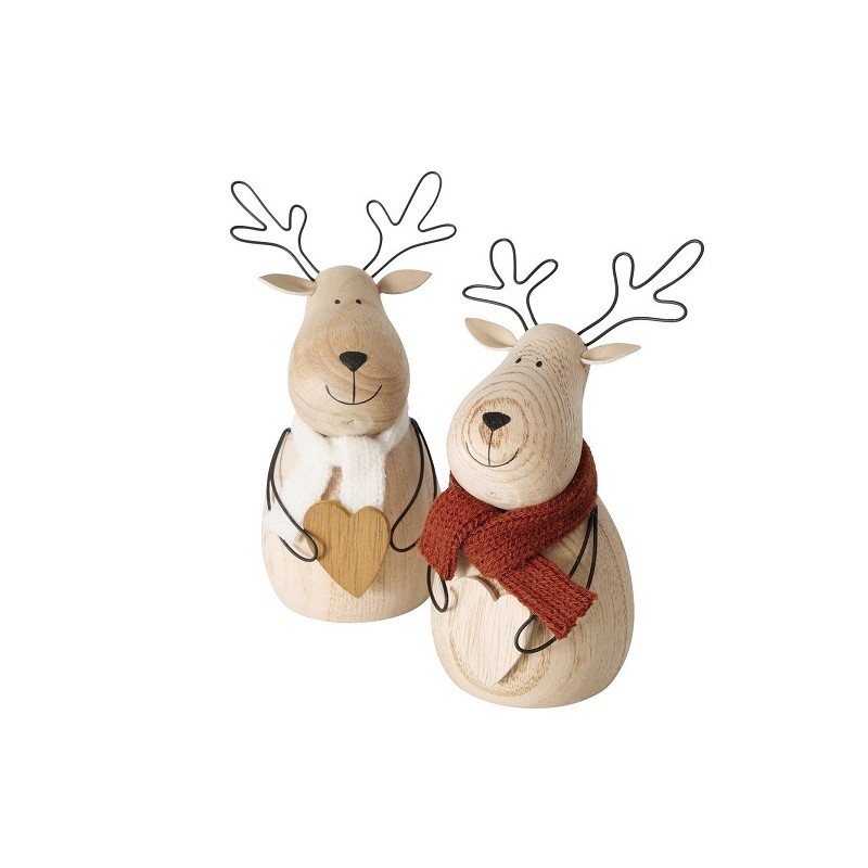 Boltze Home Kerstfiguur hout hert Bengt met sjaal H14cm