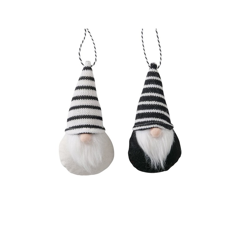 Boltze Home Pendentif de Noël nain Impa avec bonnet tricoté noir et blanc H14cm