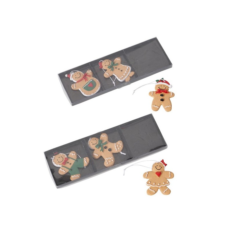 Boltze Home Pendentif de Noël Pain d'épices figure en pain d'épices H9cm polyrésine 3 pièces