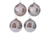Boule de Noël Boltze Home en verre Homewood - avec un motif de maisons et d'arbres de Noël - diamètre 8 cm