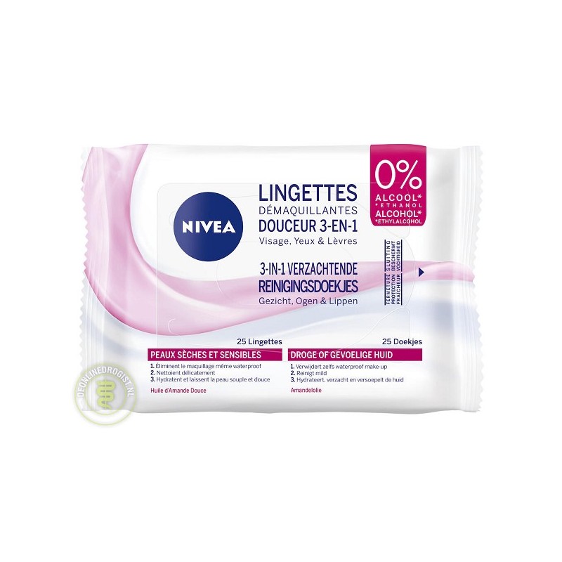 Nivea Lingettes nettoyantes pour le visage 25 pièces Peaux sèches et sensibles