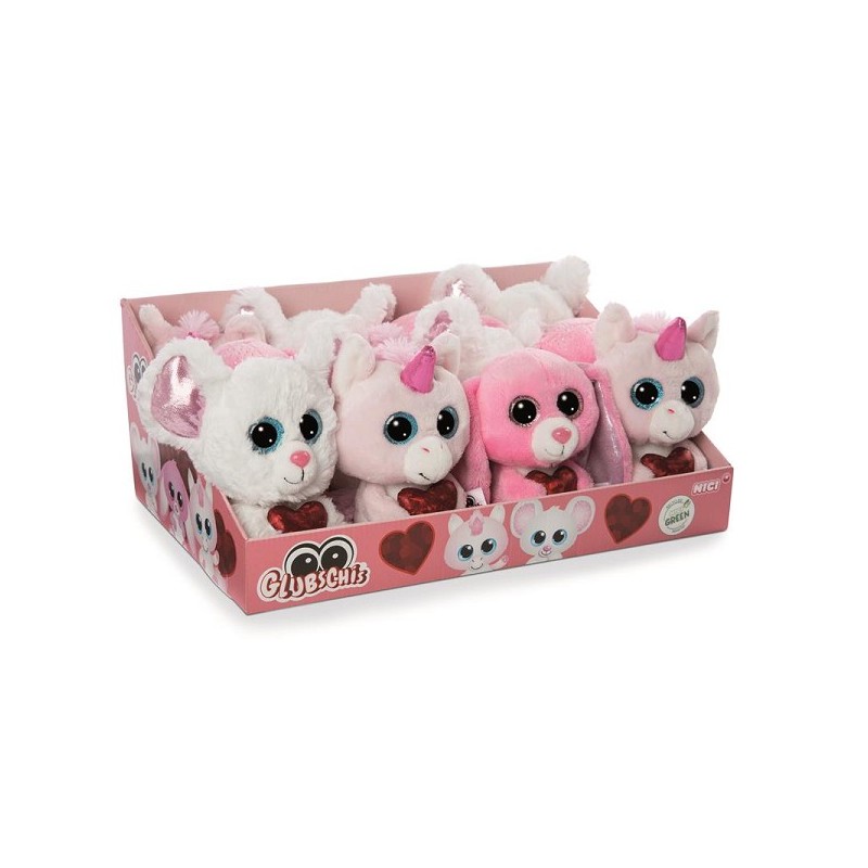 NICI knuffel Glubschis Muis, Eenhoorn of Konijn met hart 15cm
