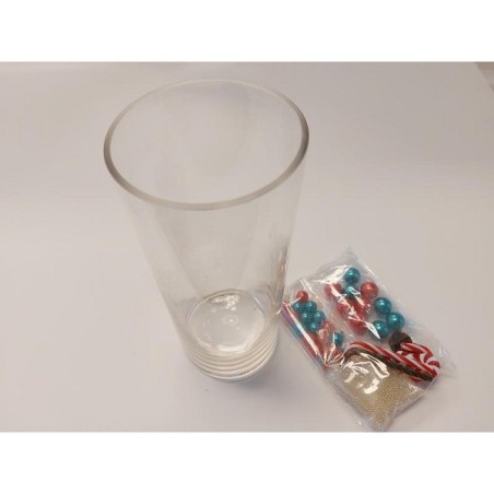 HBX natural living Deco Waterparels en X-mas Cheer kerstornamenten 120gr groen/rood met vaas Ø10xh25cm