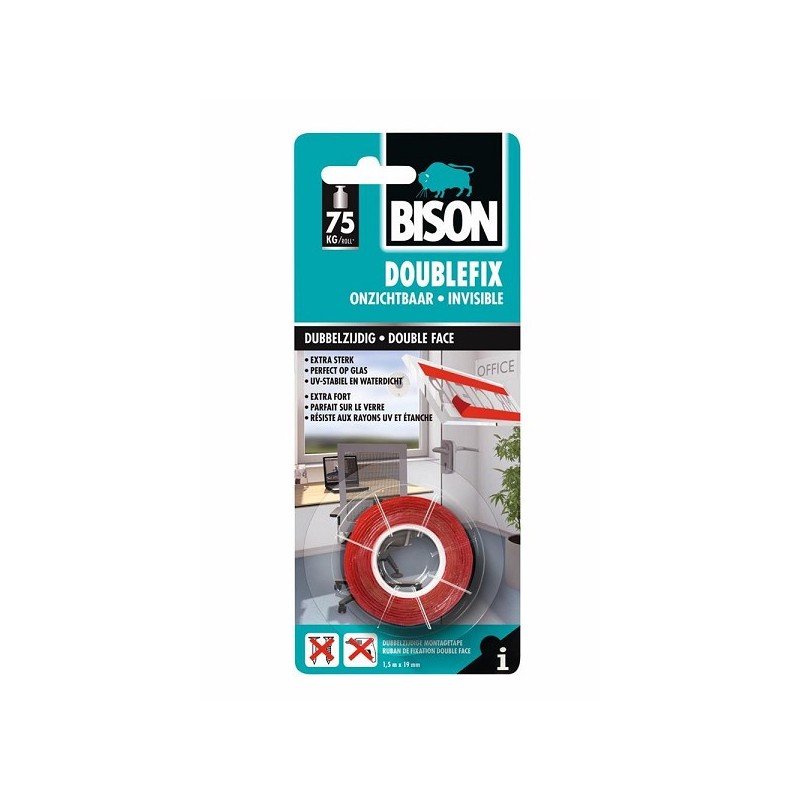 Bison Doublefix dubbelzijdige montagetape onzichtbaar 19mm x 1,5m